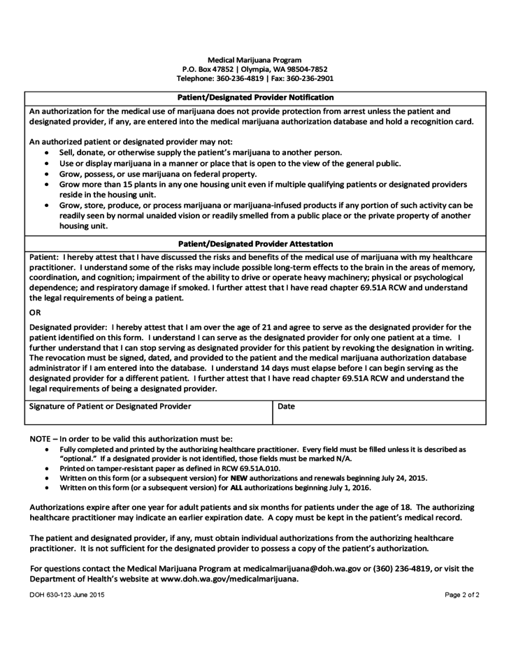 Medical Marijuana Authorization Form Washington State Free Download