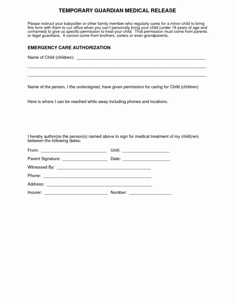 Medical Release Form For Babysitter Awesome Free Minor Child Medical 