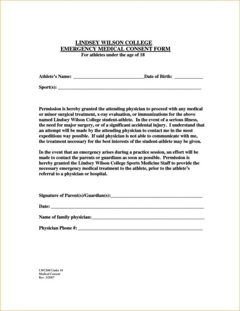 Medical Treatment Authorization And Consent Form Template 