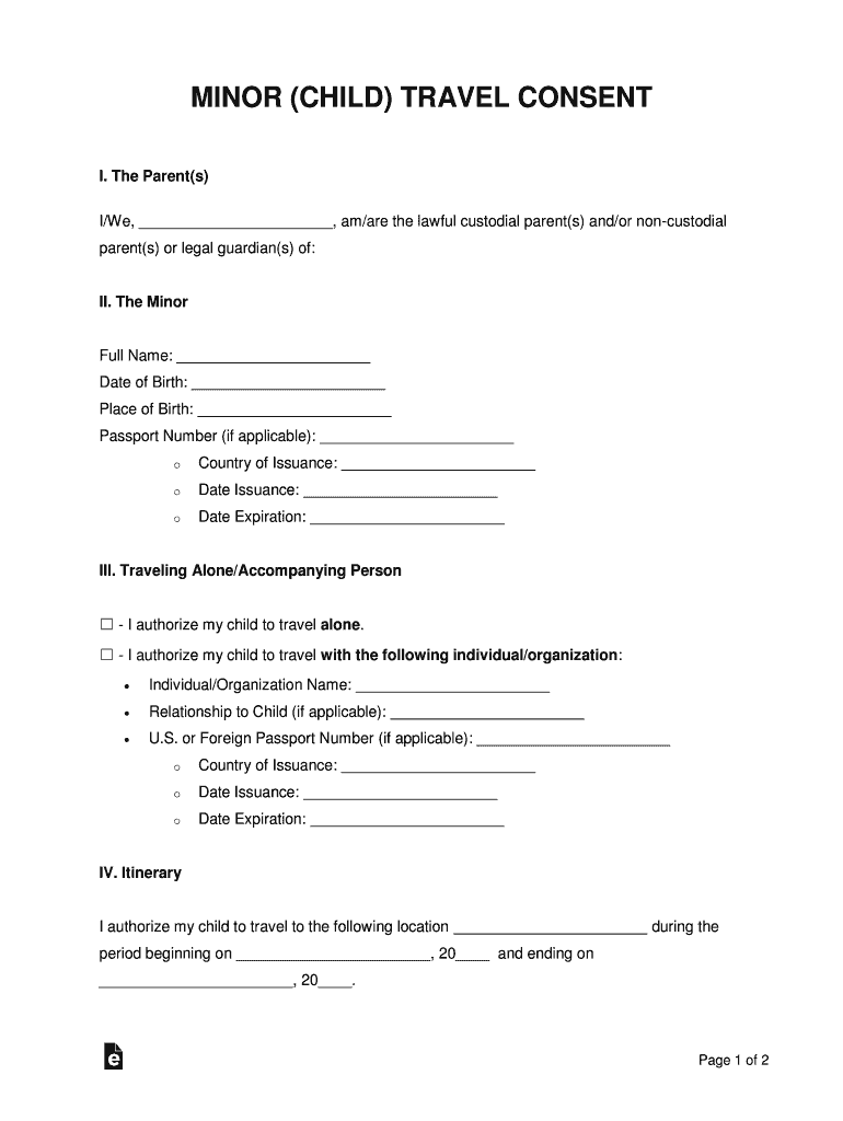 Minor Child Travel Consent 2017 2021 Fill And Sign Printable 