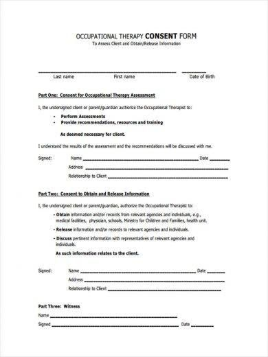 Occupational Therapy Consent Forms Child Therapy Therapy