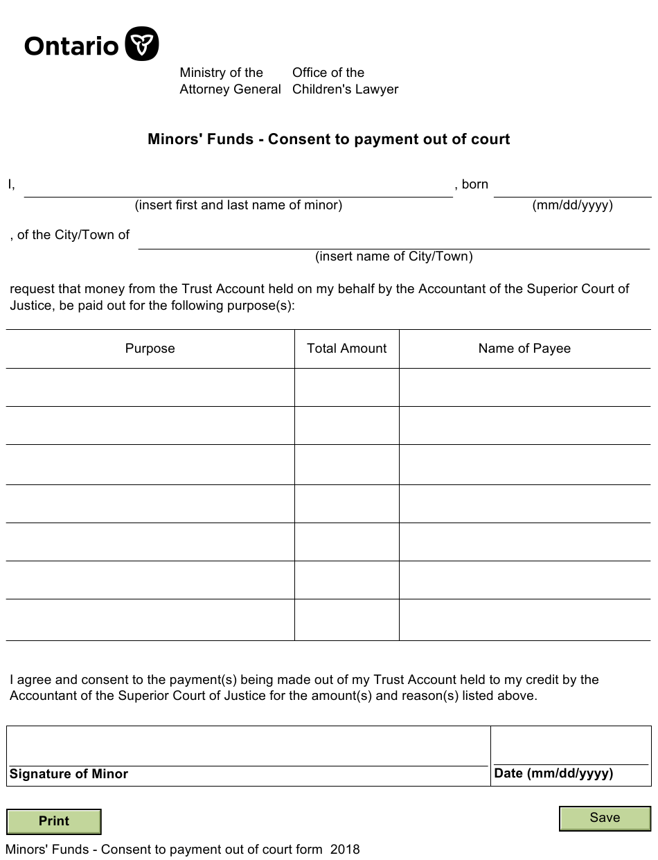 Ontario Canada Minors Funds Consent To Payment Out Of Court Download