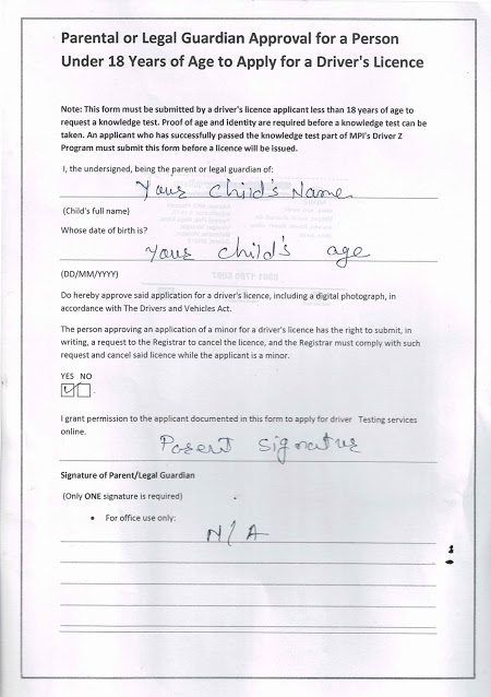 Parent Consent Form For Learners License under 18 