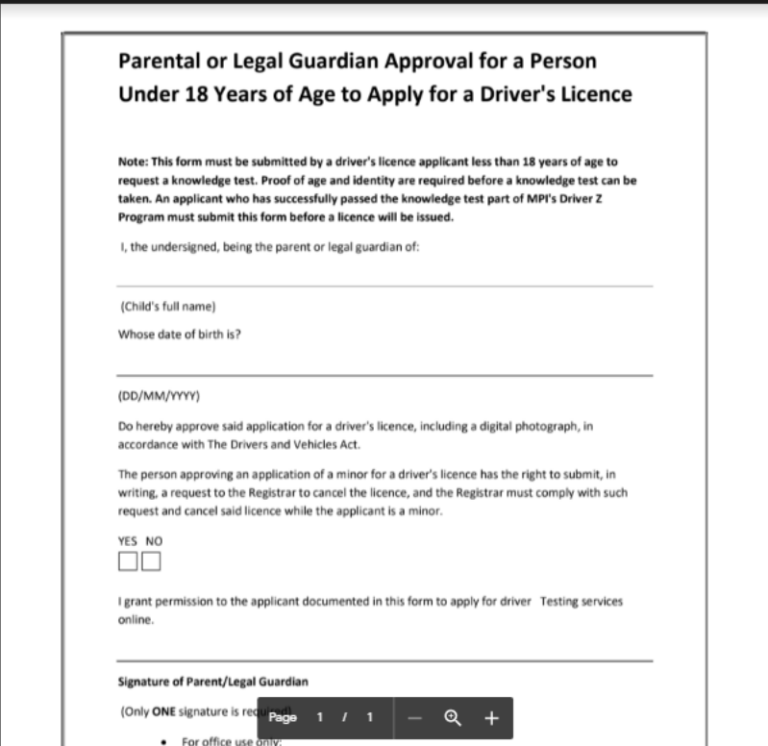 Parent Consent Form For Learners License under 18