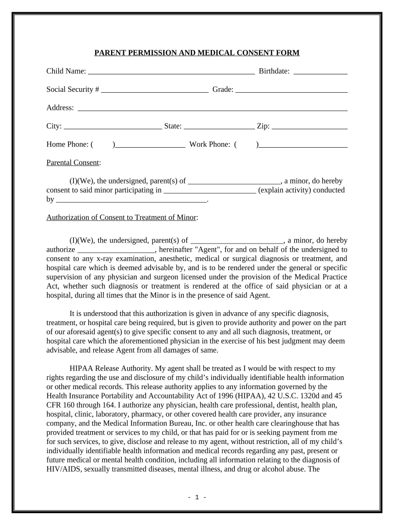 Parental Consent Doc Template PDFfiller