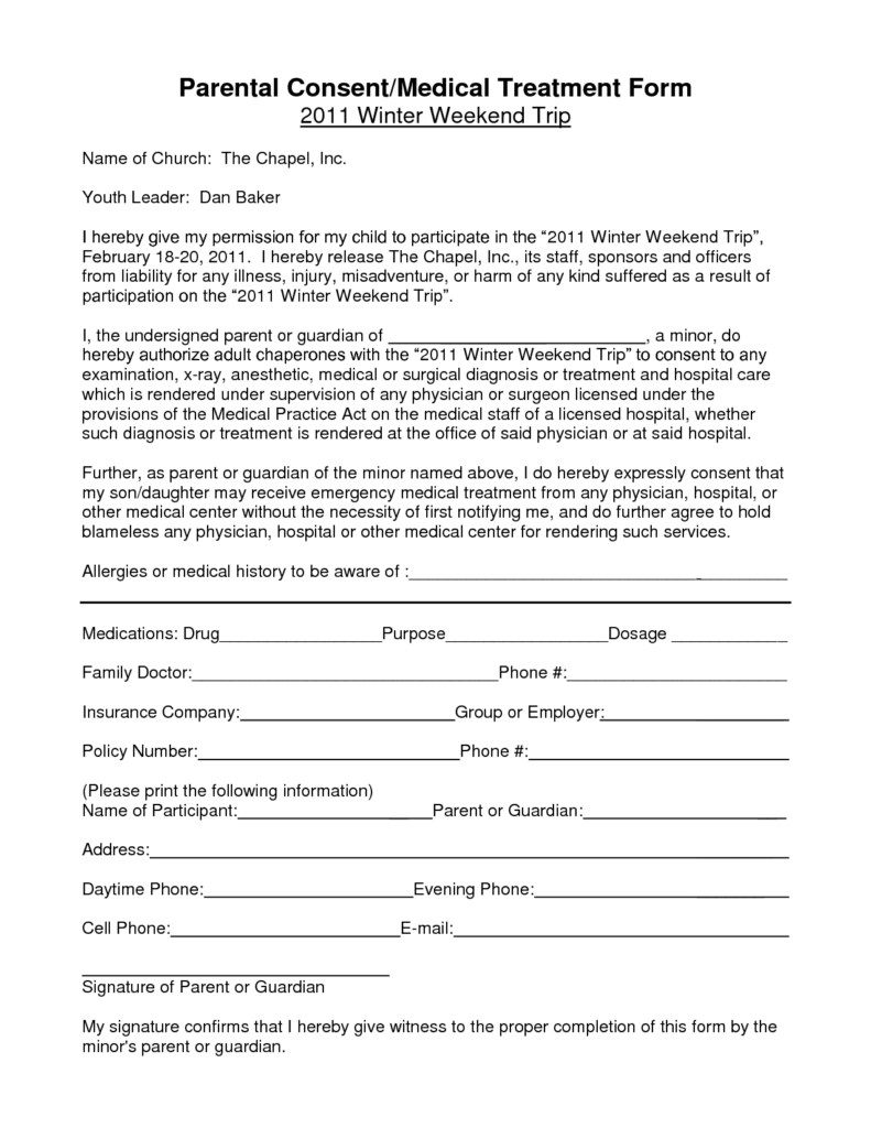 Parental Consent Form For Medical Treatment Free Printable Documents 