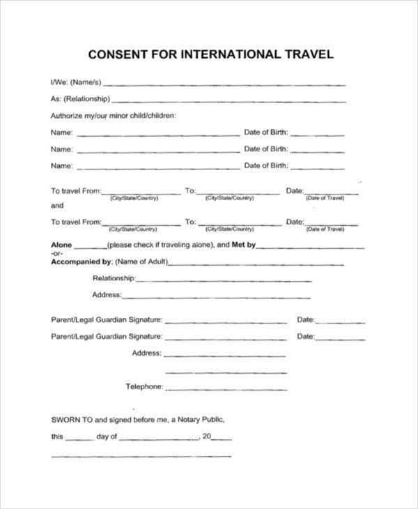 Parental Consent Form Template Travel New Sample Travel Consent Forms