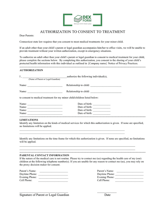 Parental Consent To Treatment Form In Word And Pdf Formats