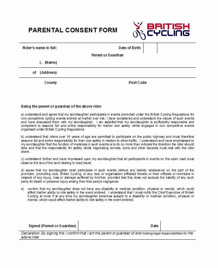 Parents Consent Form Template New 50 Printable Parental Consent Form 