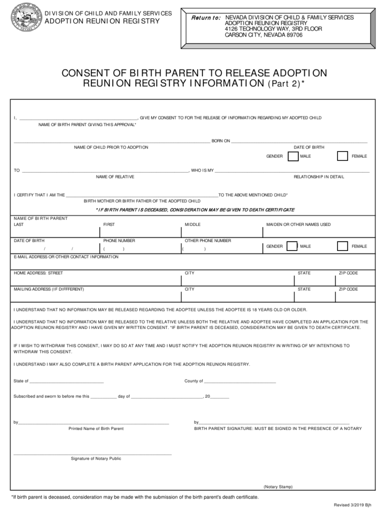 Part 2 Download Fillable PDF Or Fill Online Consent Of Birth Parent To 