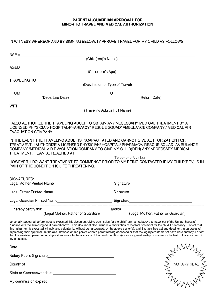 Permission For Minor To Visit Out Of State Relitive Fill Out And Sign 