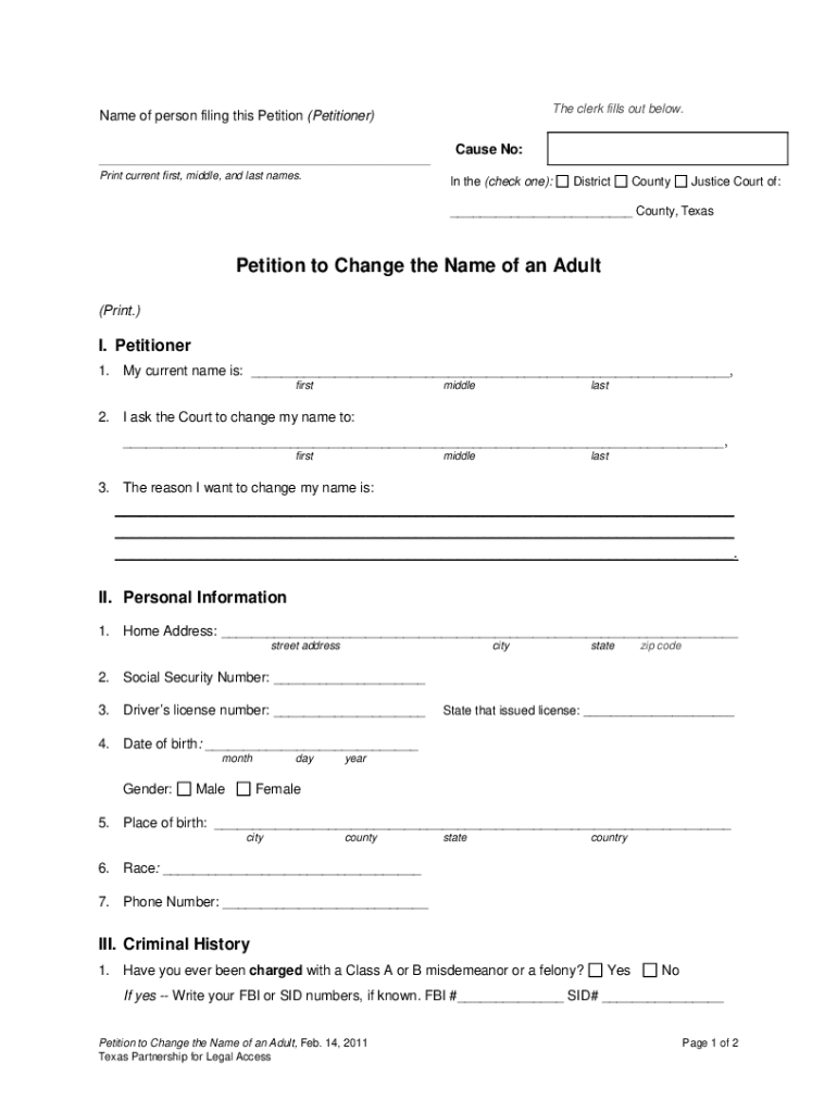 Petition For Name Change Texas Pdf Fill Online Printable Fillable 