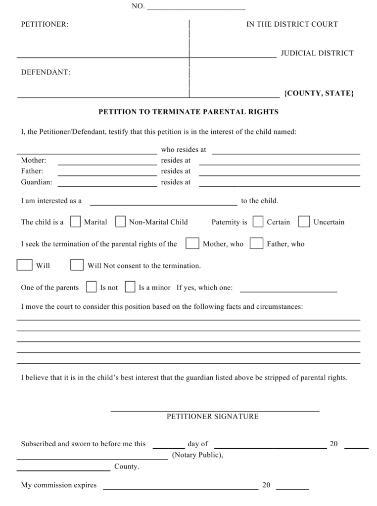 Petition To Terminate Parental Rights Form Download Printable PDF 