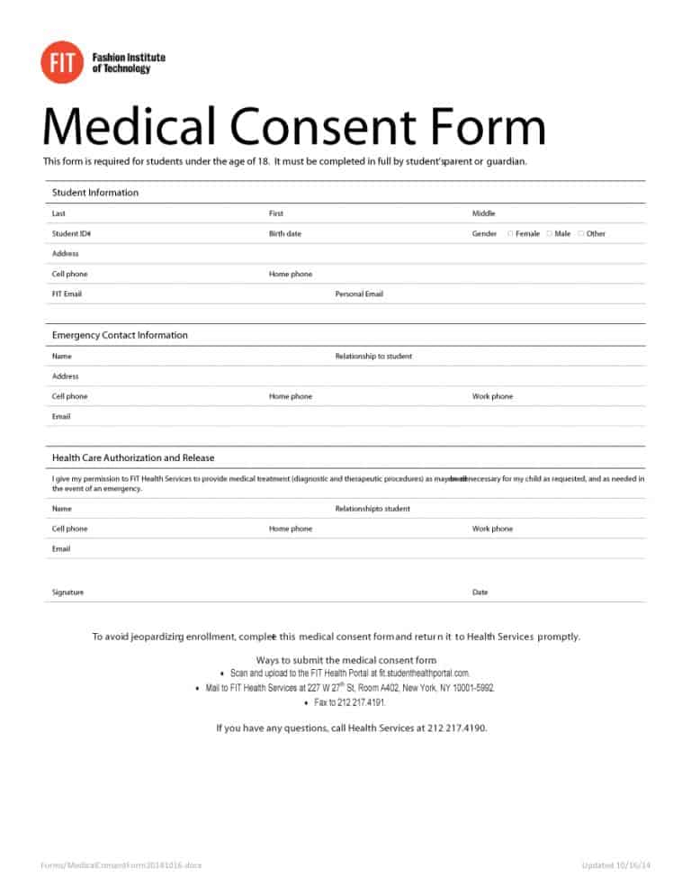 Printable Formatted Consent Forms Templates And Samples