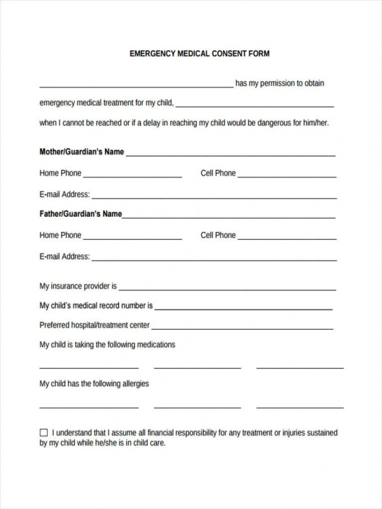 Printable Free 8 Sample Emergency Consent Forms In Pdf Ms Word 