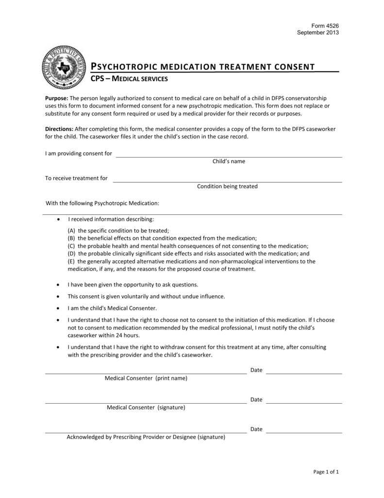 Psychotropic Medication Treatment Consent Form 4526 