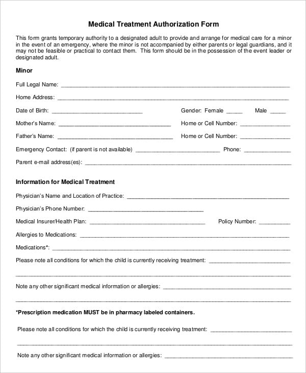 11 Printable Medical Authorization Forms PDF DOC