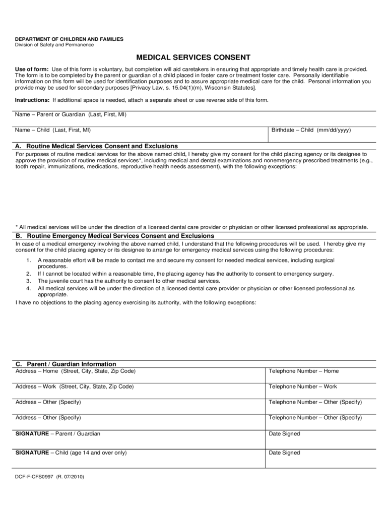 2022 Child Medical Consent Form Fillable Printable PDF Forms 