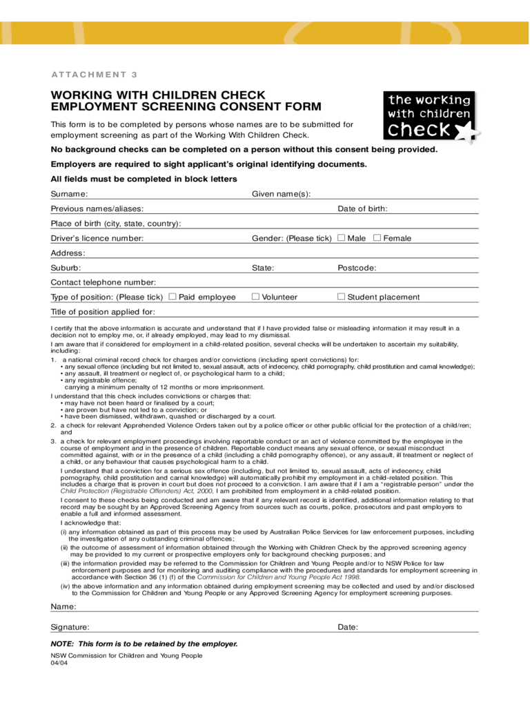 2022 Working With Children Form Fillable Printable PDF Forms 