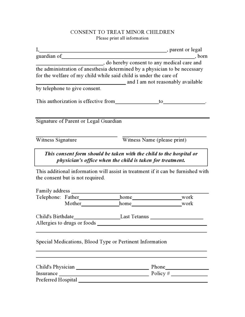 43 Printable Medical Consent Forms For Minor Free 