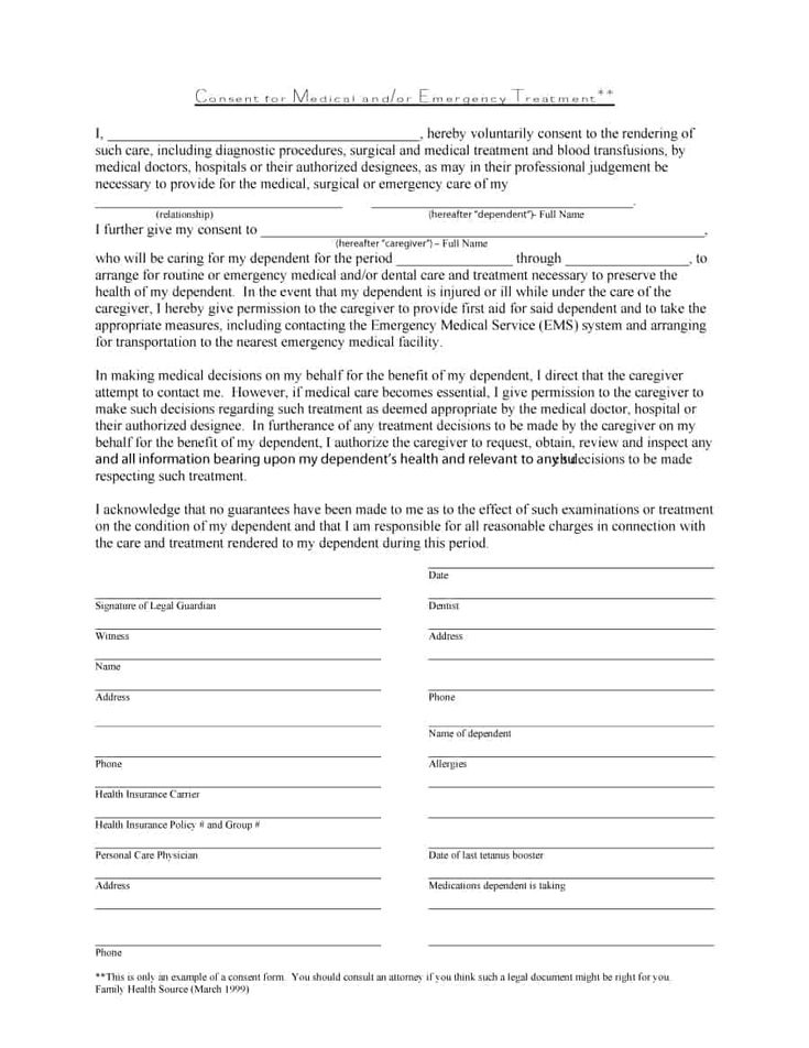 45 Medical Consent Forms 100 FREE Printable Templates Consent 