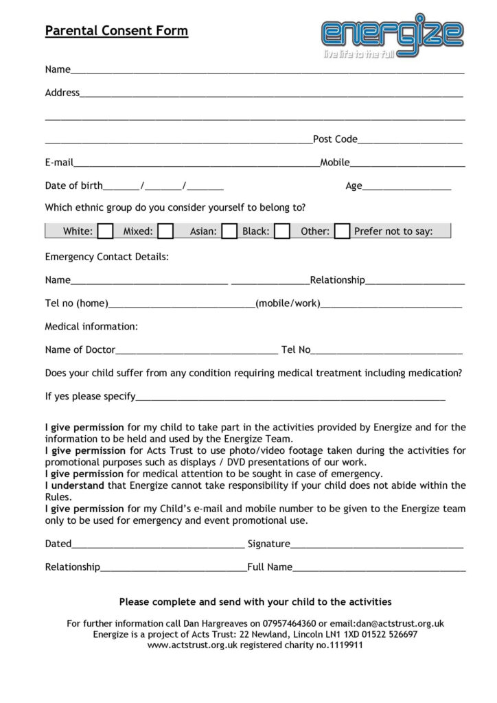 50 Printable Parental Consent Form Templates TemplateLab