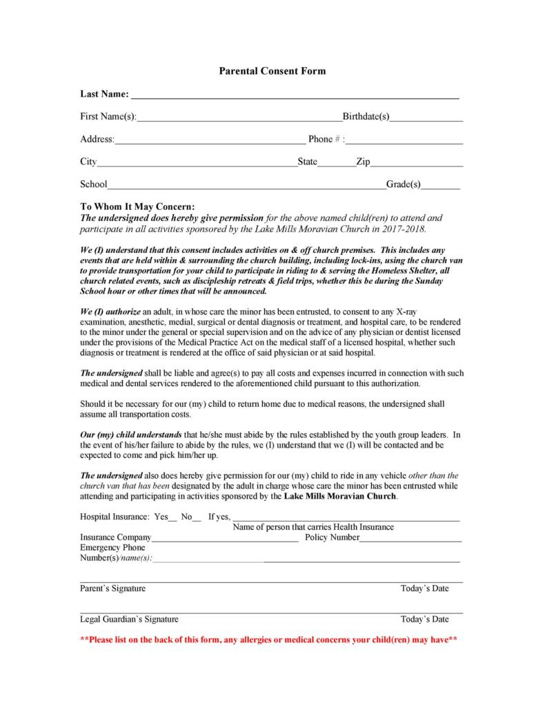 50 Printable Parental Consent Form Templates TemplateLab