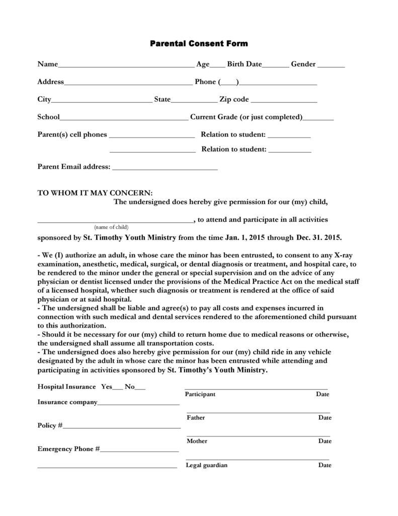 50 Printable Parental Consent Form Templates TemplateLab