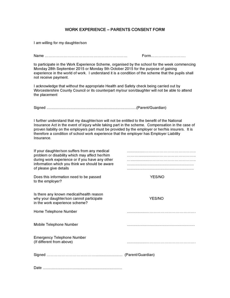 50 Printable Parental Consent Form Templates TemplateLab