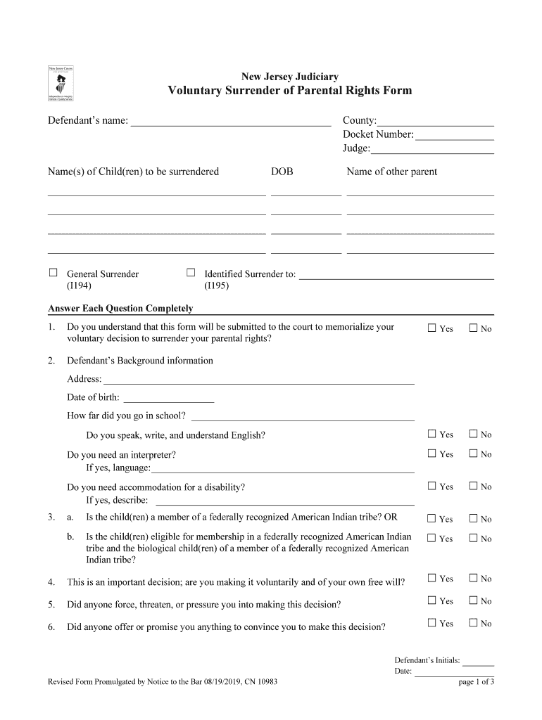 Affidavit Of Voluntary Relinquishment Of Parental Rights Form Fill 