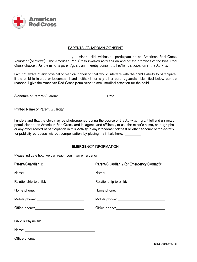 American Red Cross Parental Consent Form Fill Online Printable