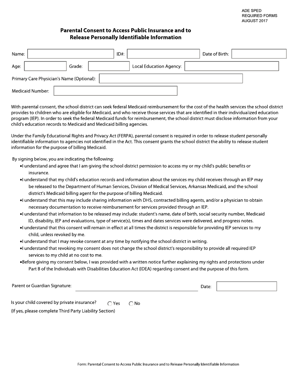 Arkansas Parental Consent To Access Public Insurance And To Release