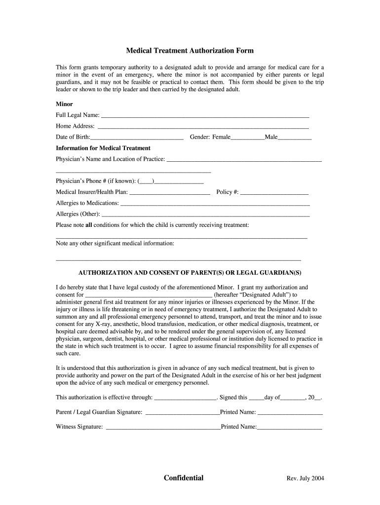 Authzation To Obtain Medical Treatment For A Grandchild Fill Out And 