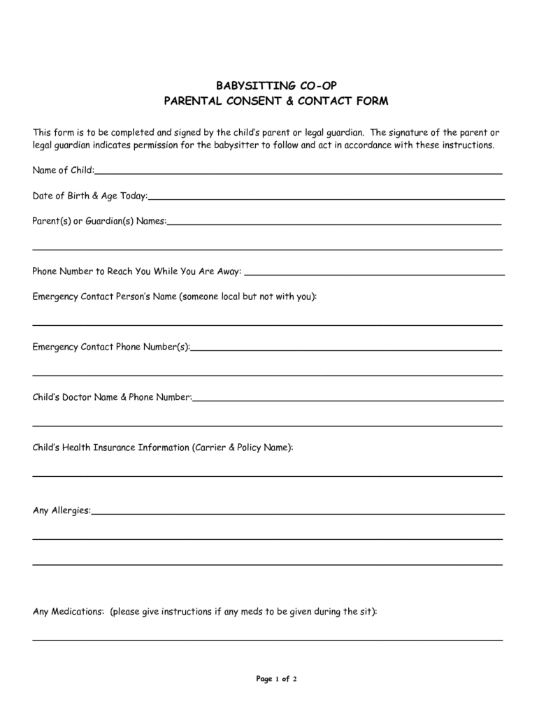 Babysitter Medical Consent Form Template Consent Forms Babysitter 