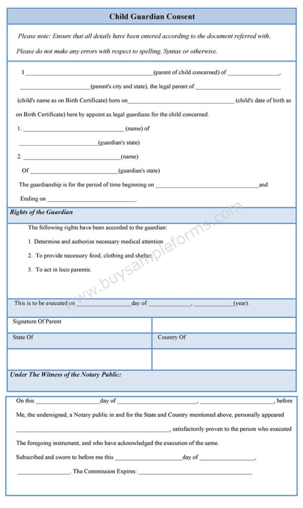 Child Guardian Consent Form