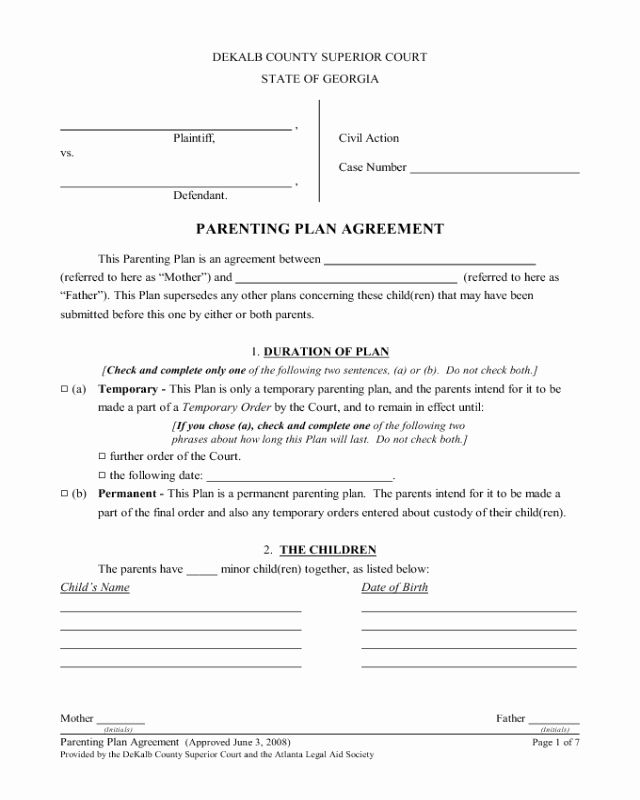 Child Relocation Agreement Template Beautiful 2019 Parenting Plan Form 