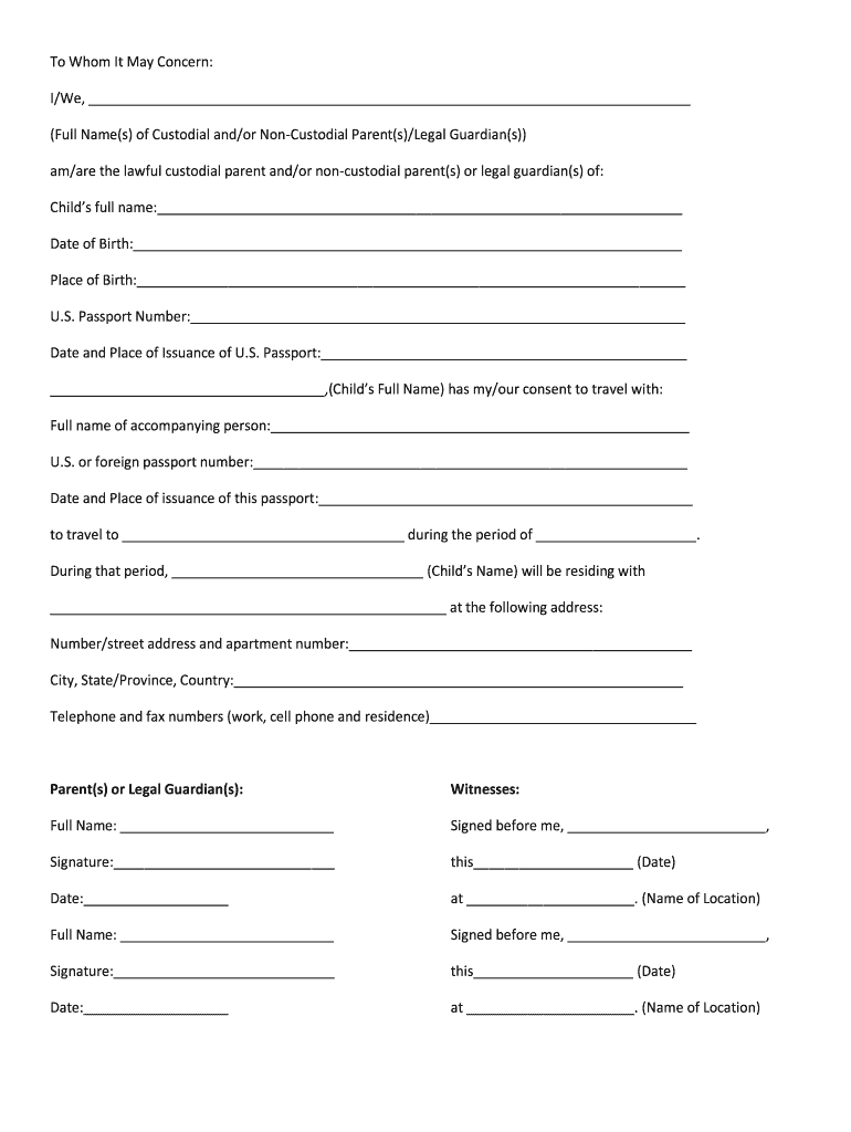 Child Travel Consent Form Fill And Sign Printable Template Online