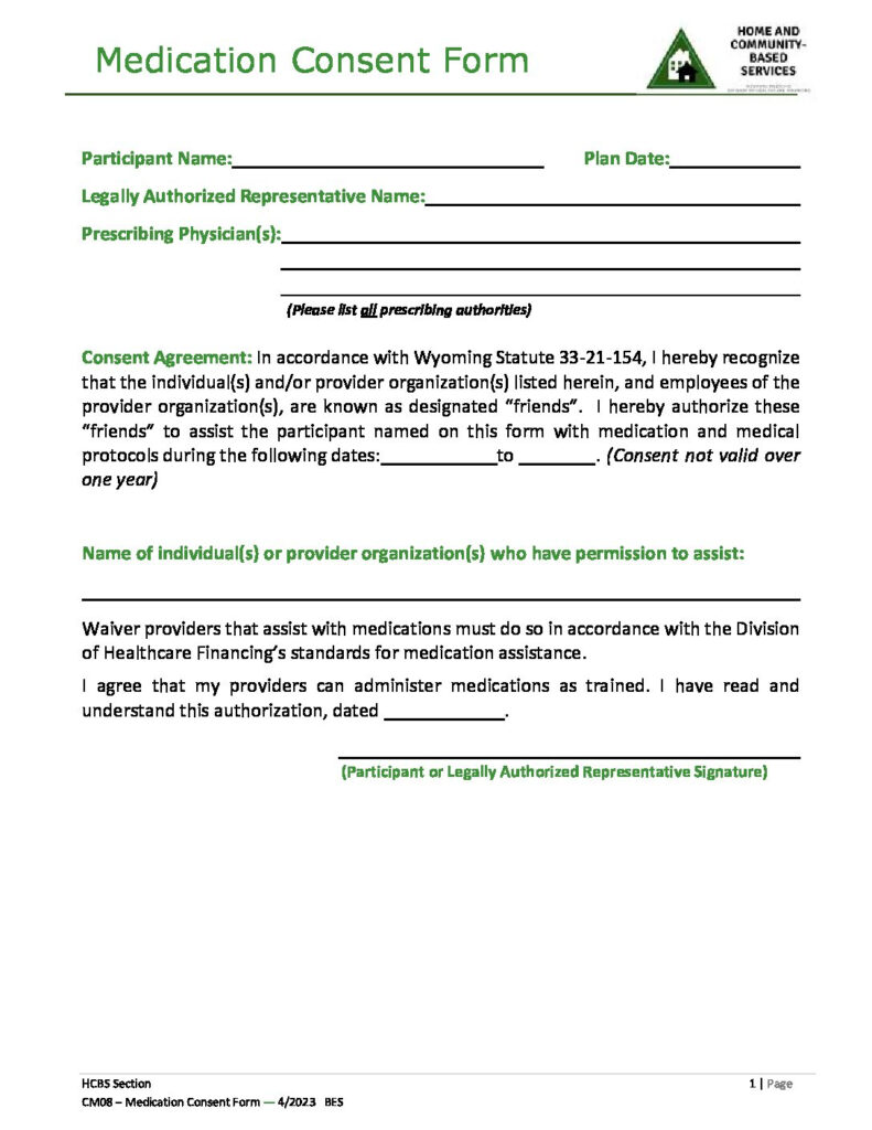 CM08 Medication Consent Form Wyoming Department Of Health