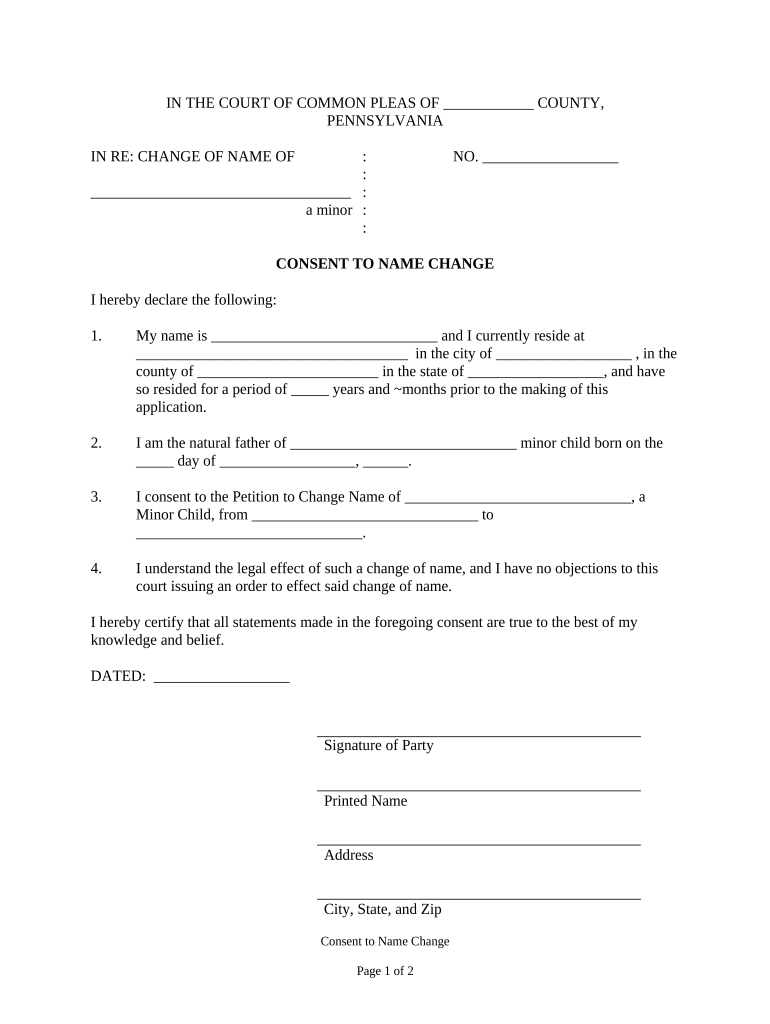 Consent Name Change Form Fill Out And Sign Printable PDF Template 