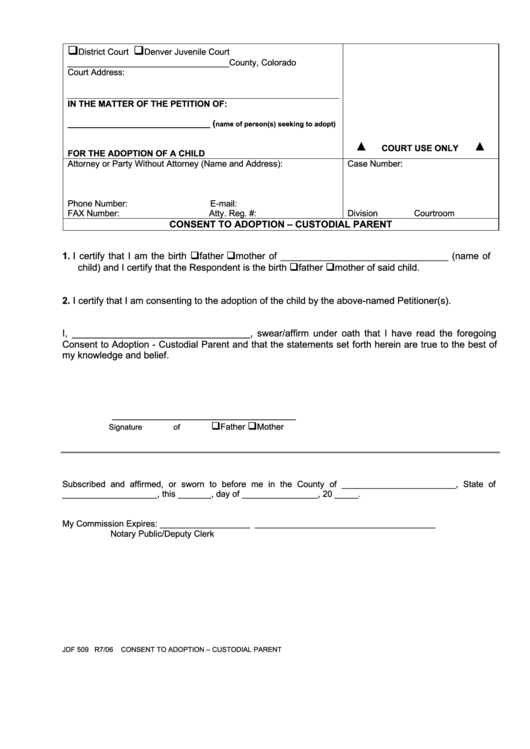 Consent To Adoption Form Custodial Parent Printable Pdf Download