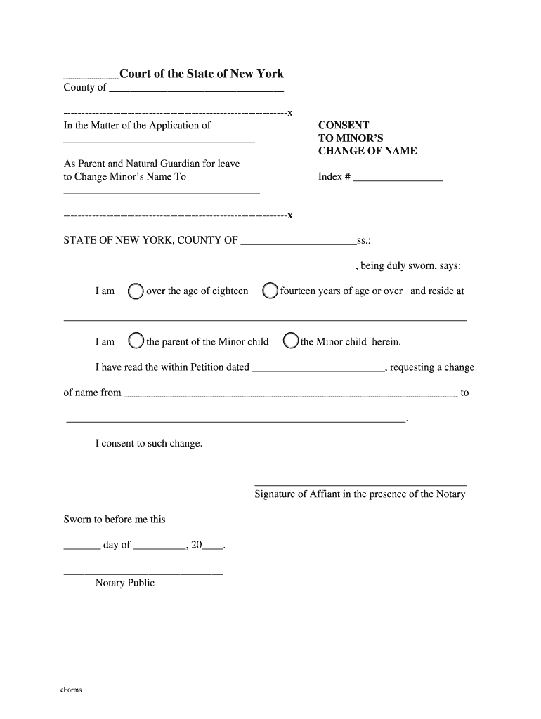 Consent To Minor s Change Of Name New York Fill Out Sign Online 