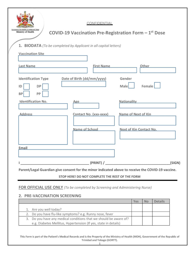 Download The COVID 19 Vaccine Pre Registration Forms Ministry Of Health