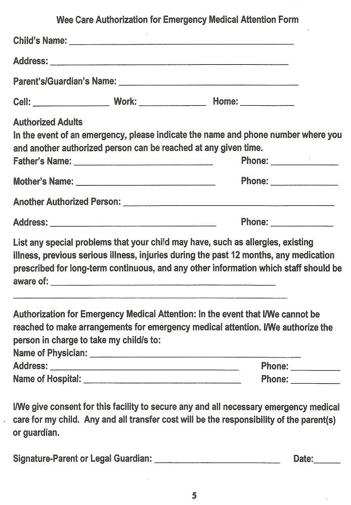 Emergency Medical Consent Form Free Printable Documents