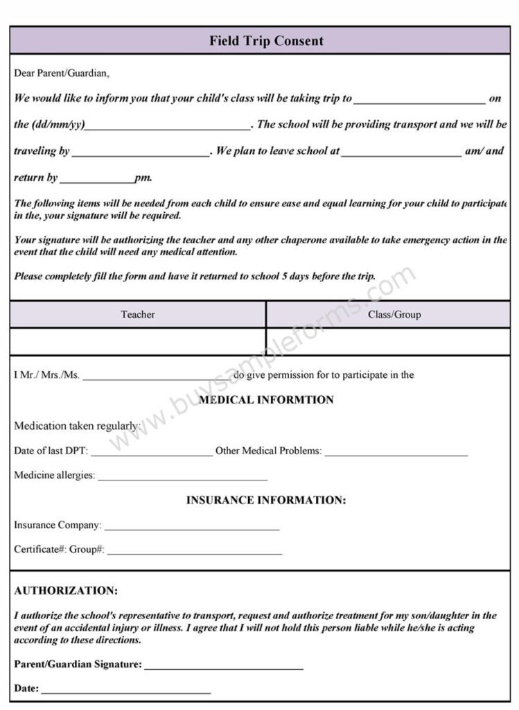 Field Trip Consent Form Sample Consent Template And Format