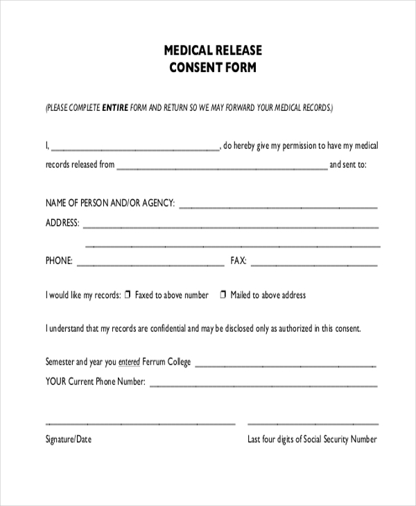 Fillable Medical Release Consent Form Printable Forms Free Online