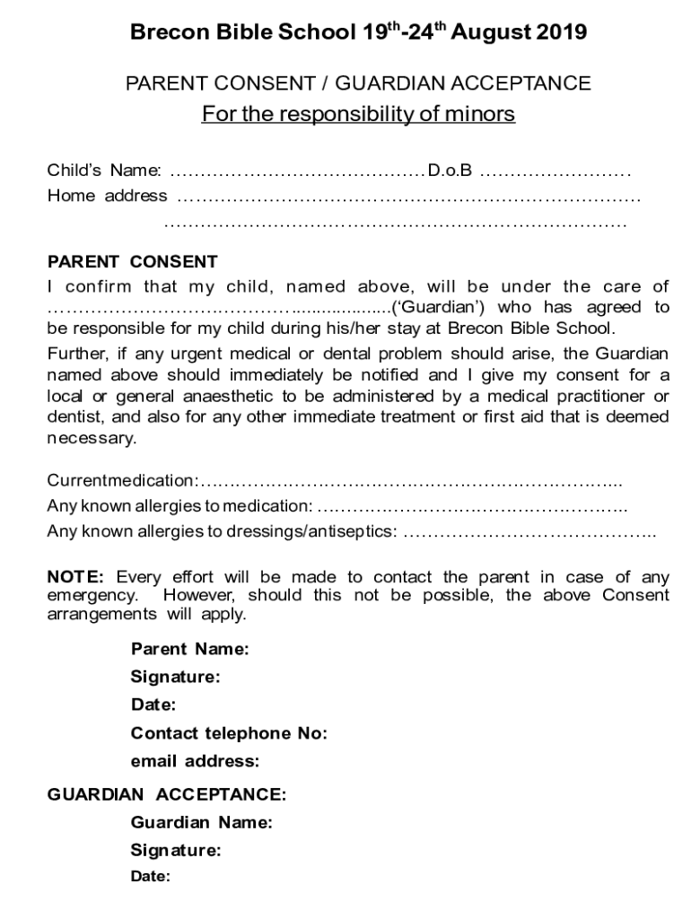 Fillable Online BBS Minor Consent Form 2019 dtp Fax Email Print PdfFiller