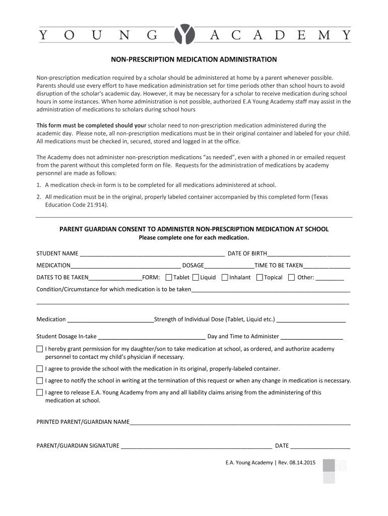 Fillable Online PARENT GUARDIAN CONSENT FORM TO ADMINISTER MEDICATION