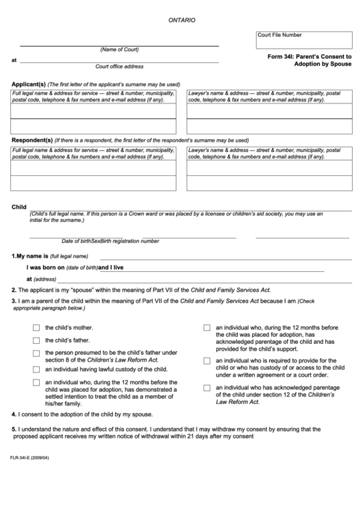 Fillable Parent S Consent To Adoption By Spouse Printable Pdf Download