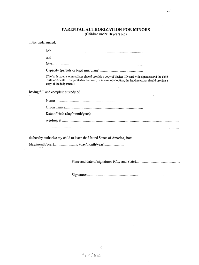Filled Parental Authorization Form For Minors Oci Fill Online 