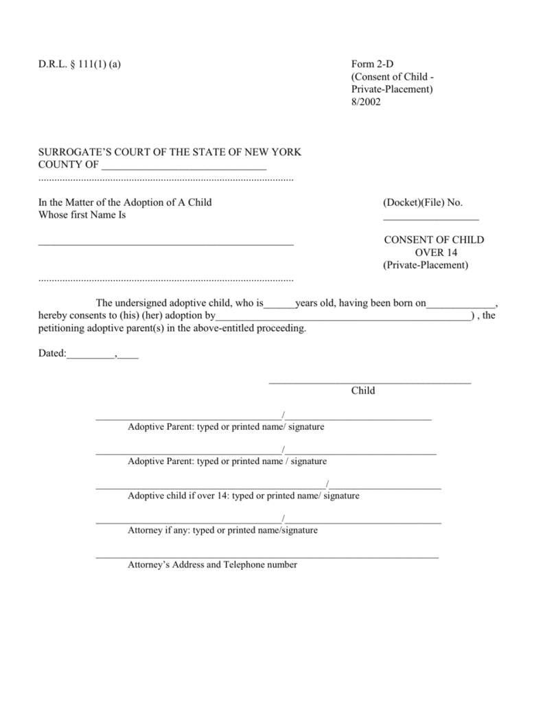 Form 2 D Download Fillable PDF Or Fill Online Consent Of Child Over 14 